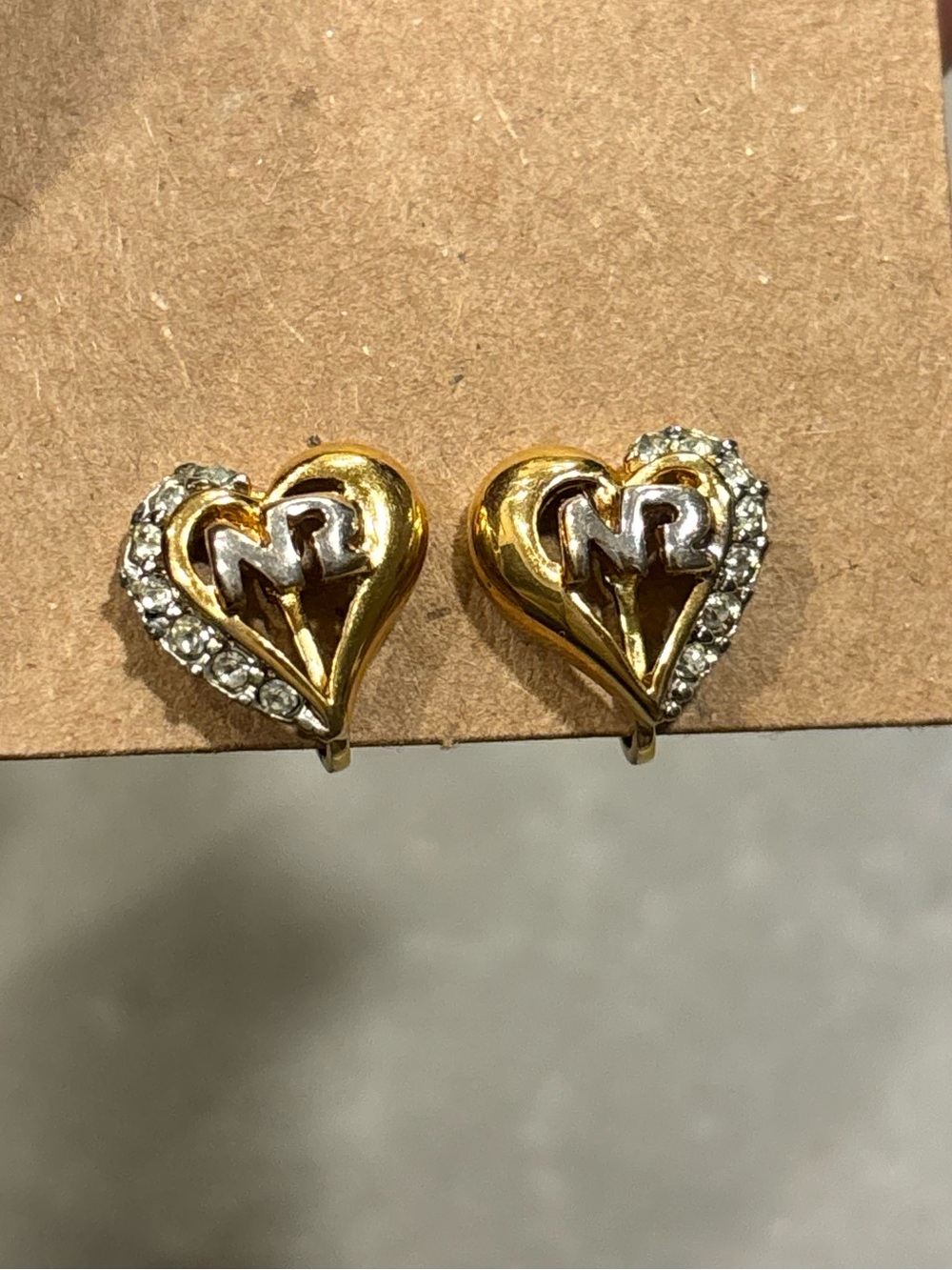 Nina Ricci Gold Heart Clip on Earrings with Crystal Accents